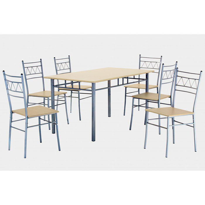 Oslo Silver & Beech Dining Set With 6 Chairs - Click Image to Close